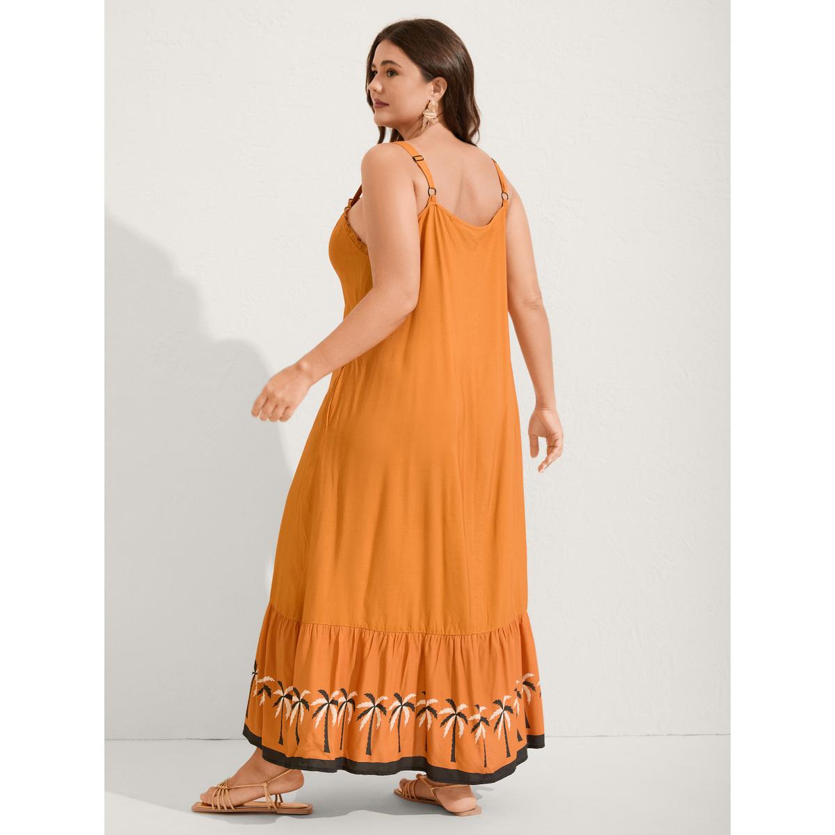 Plus Size Everything Tropical A-Line Cami Midi Dress OrangeRed Women Non Sleeveless Curvy BloomChic 22-24/3X Product Image