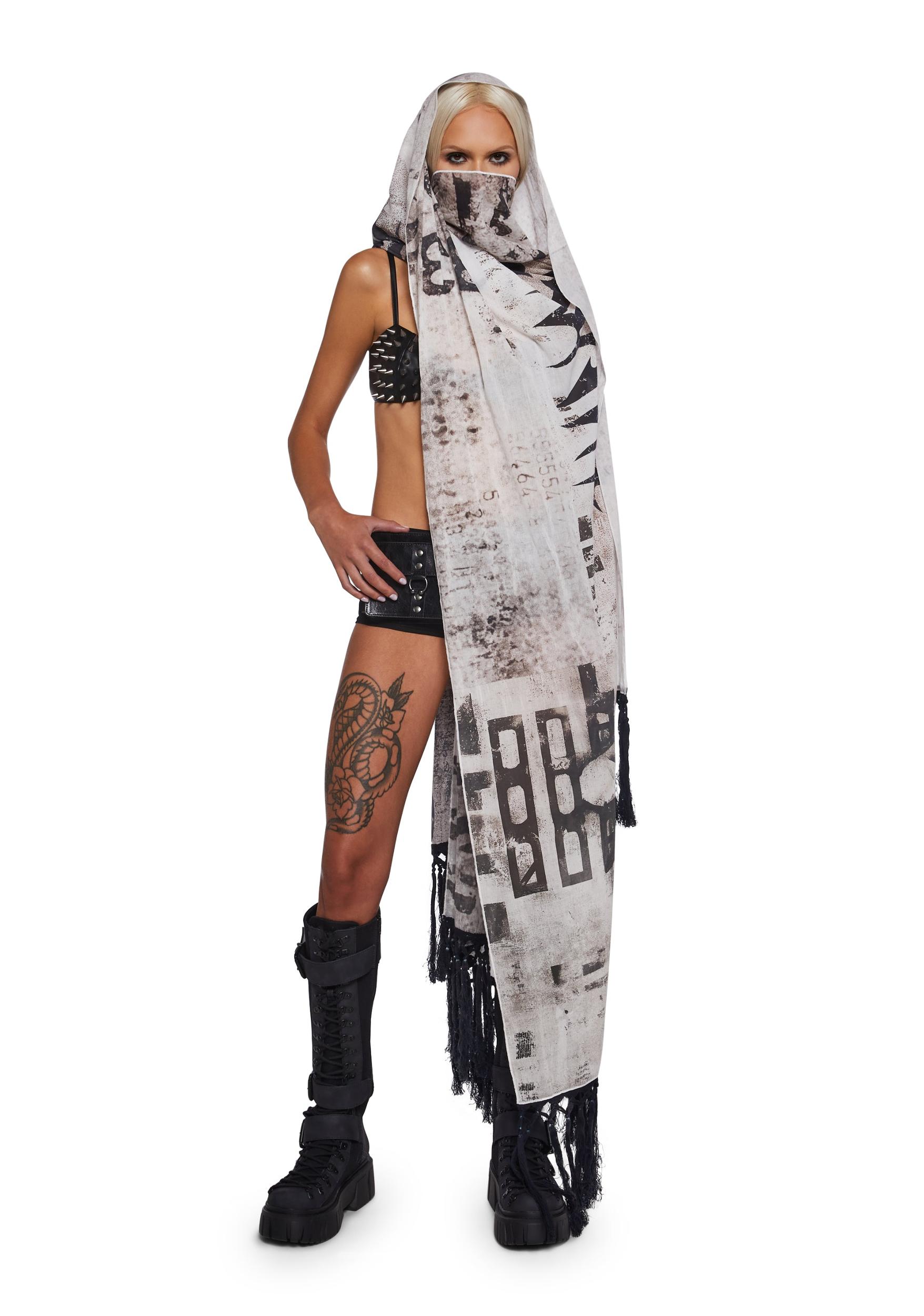 Graphic Scarf With Tassels Burning Man Darker Wavs - Multi Product Image
