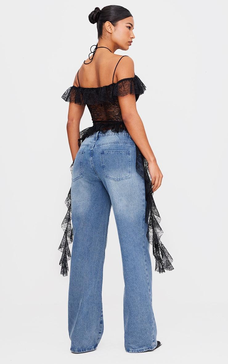 Black Lace Ruffle Halterneck Long Top Product Image