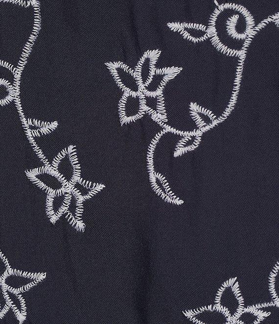 Leo & Nicole Plus Size Allover Embroidered Crew Neck Short Ruffle Scalloped Hem Top Product Image