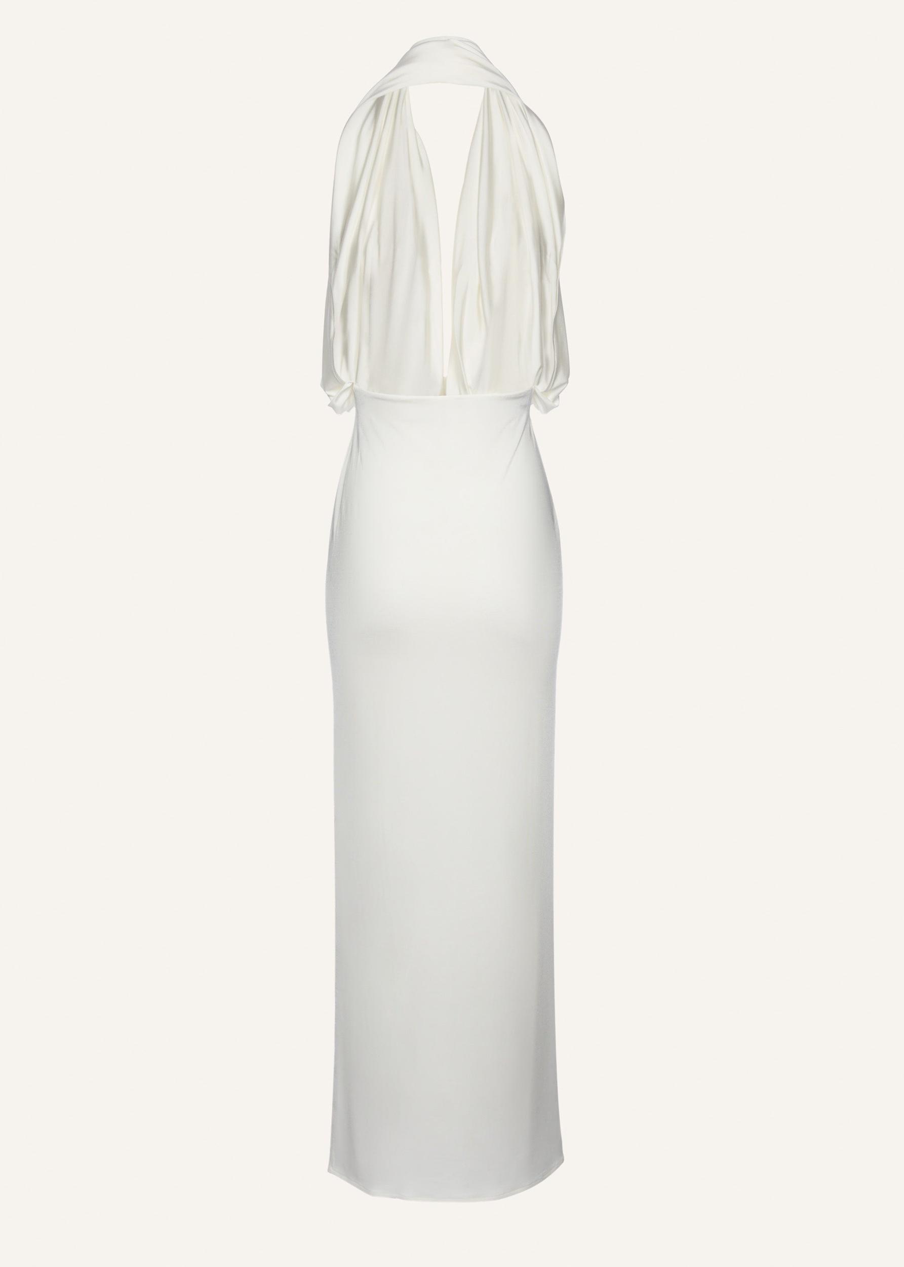 Plunge halter jersey gown in cream Product Image