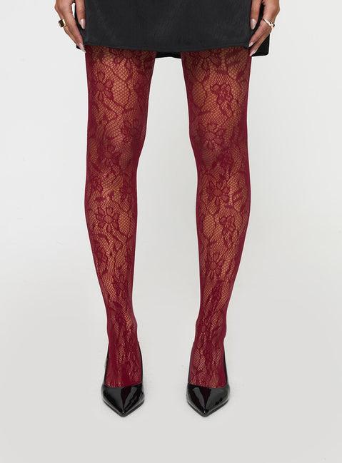 Fior Lace Stockings Red Product Image