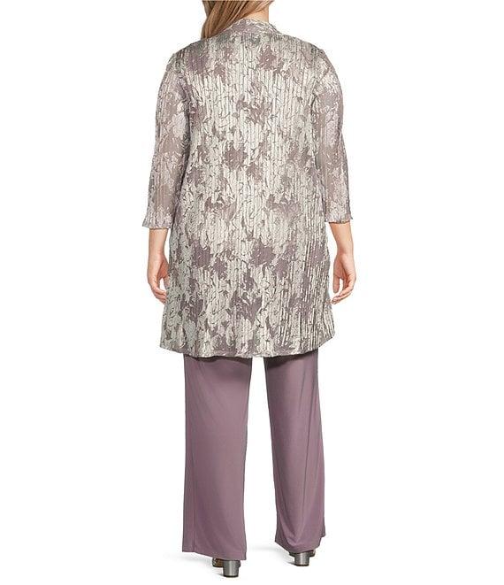 R & M Richards Plus Size 3/4 Sleeve Round Neck 3-Piece Pant Set Product Image