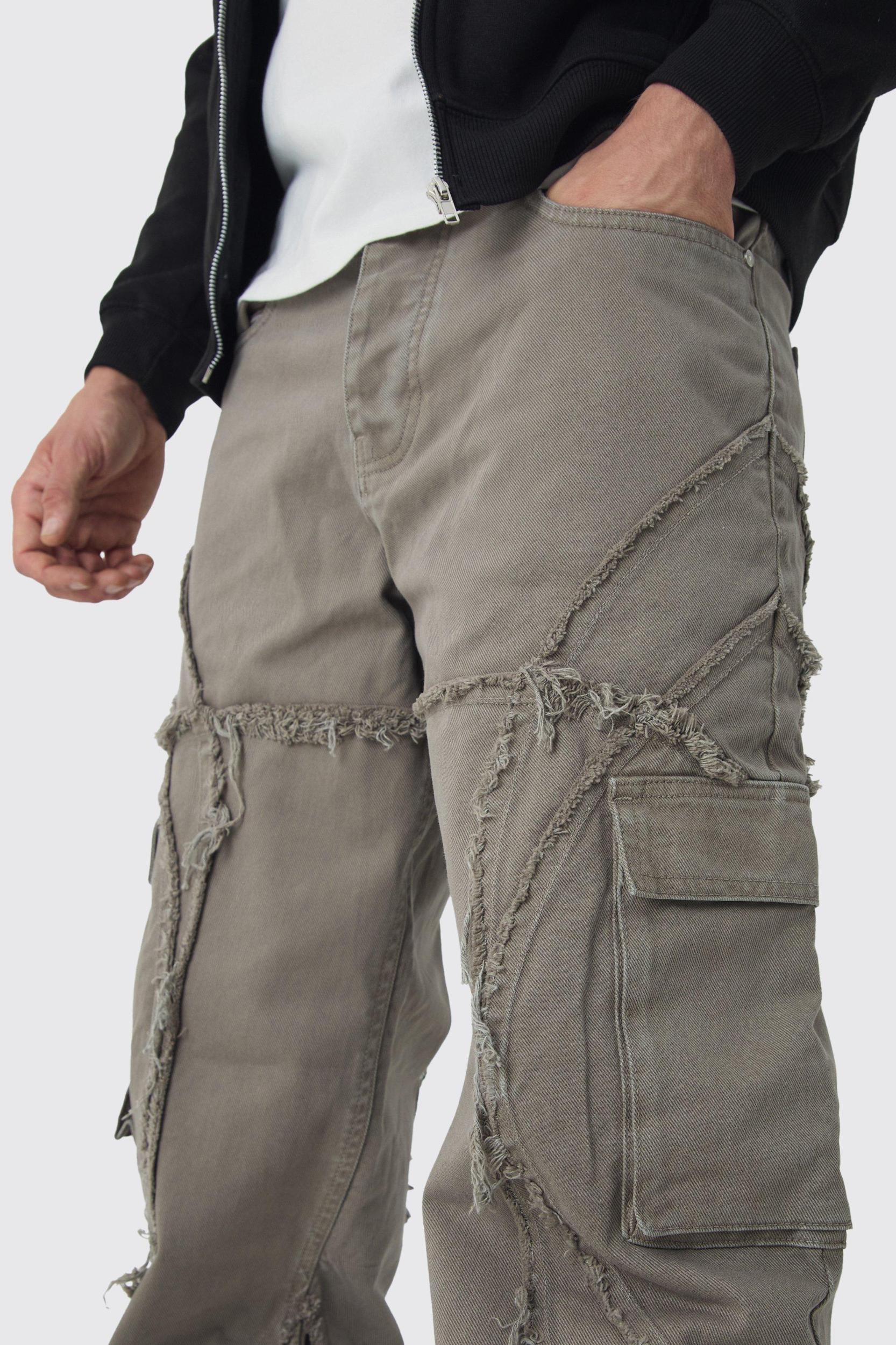 Relaxed Twill Distressed Panelled Cargo Pants | boohooMAN USA Product Image