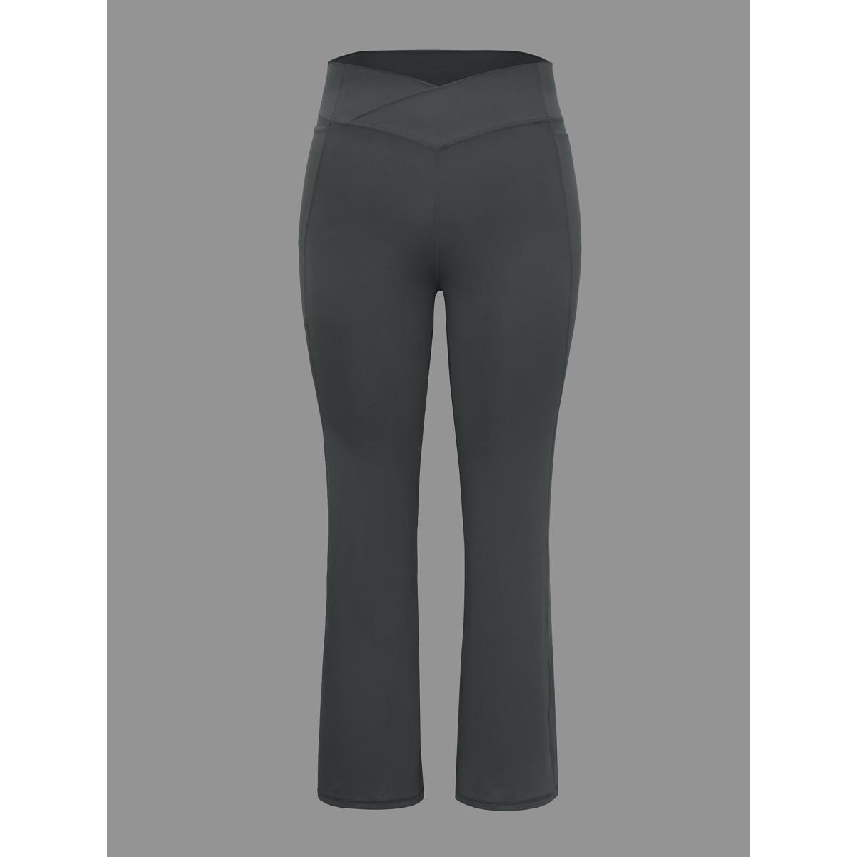 Plus Size V-Shaped Pocket Bootcut Leggings Women DimGray Casual Medium stretch Bootcut Mid Rise Everyday Leggings BloomChic 14-16/1X Product Image