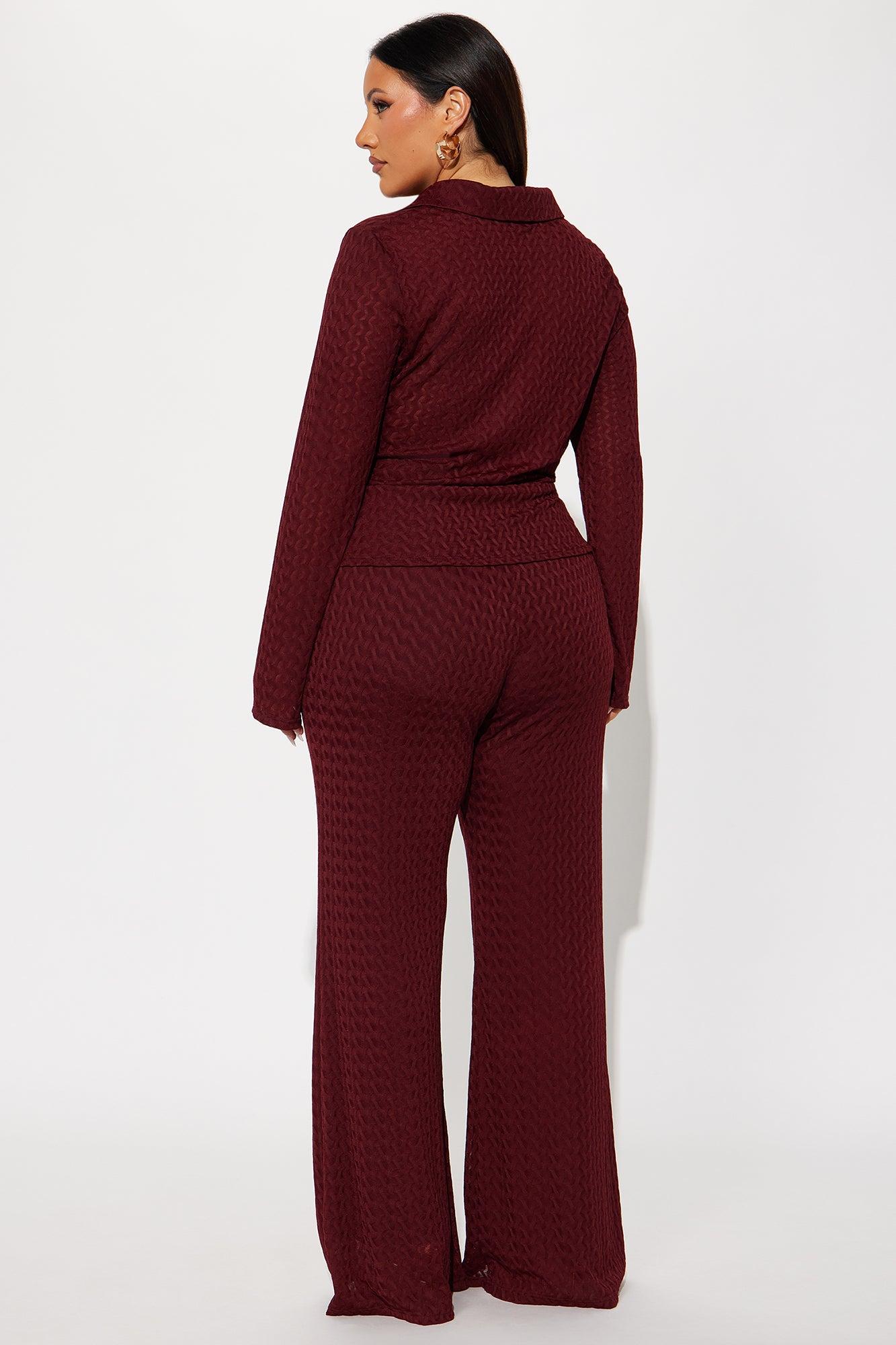 Taking It Back Textured Mesh Pant Set - Wine Female Product Image