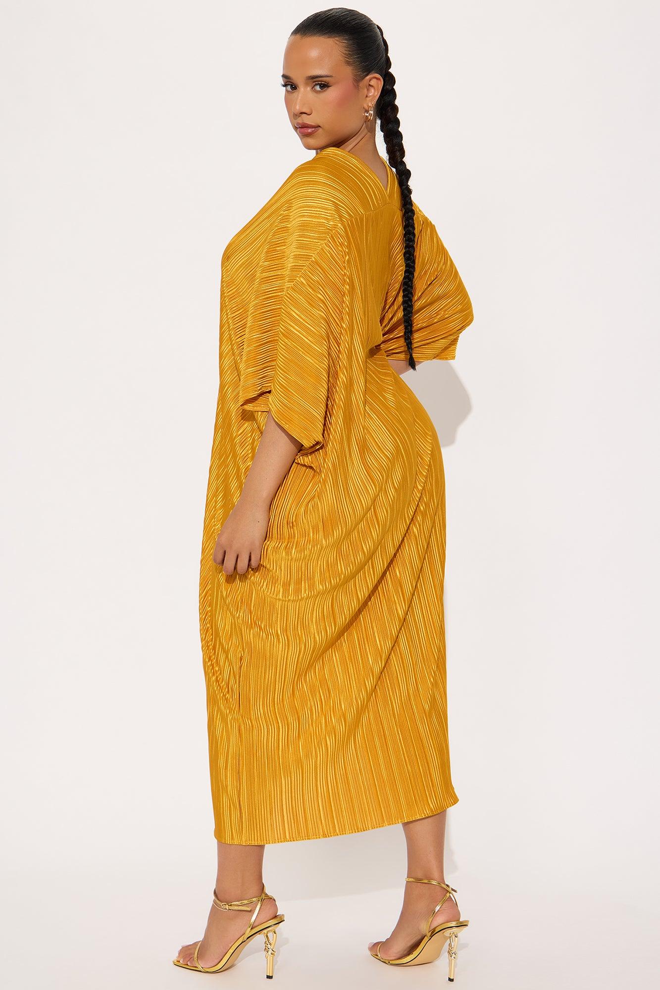 Isa Plisse Maxi Shirt Dress - Mustard Female Product Image