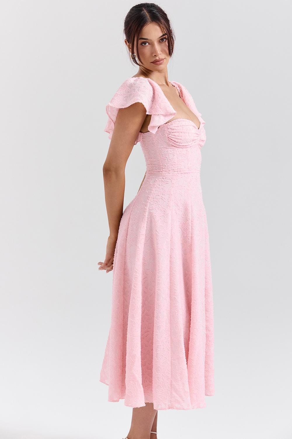 Emma  perfectly pink floral jacquard midi dress Product Image