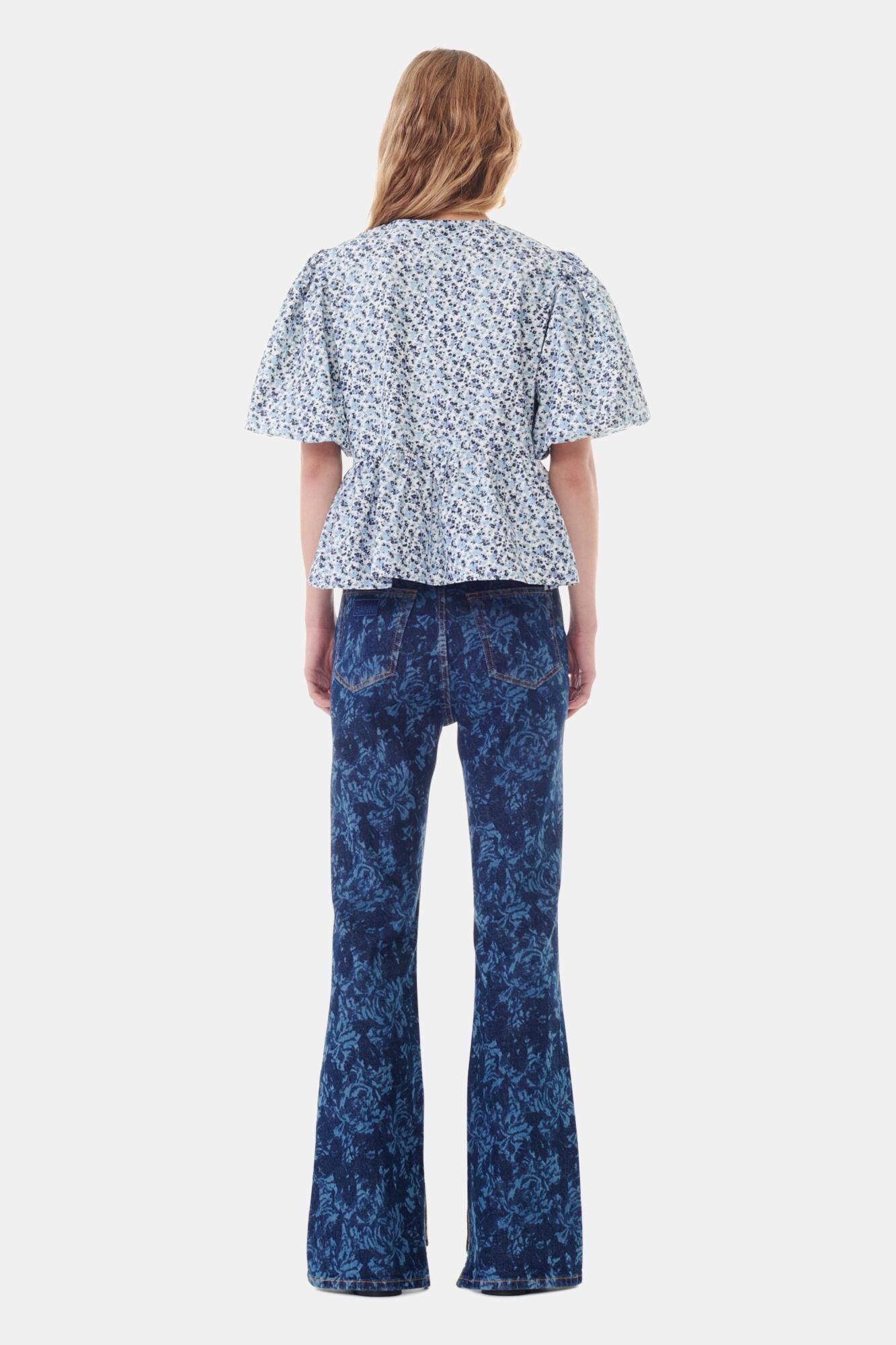 Floral Printed Cotton Poplin Peplum Blouse Product Image