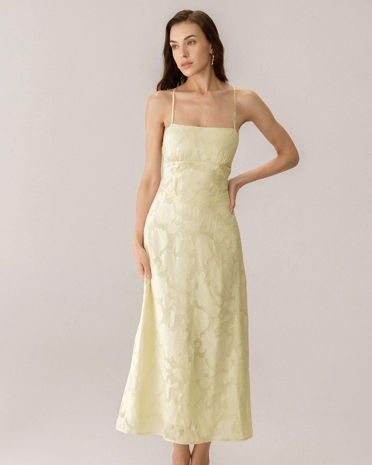 Yellow Jacquard Corset Slip Maxi Dress Product Image
