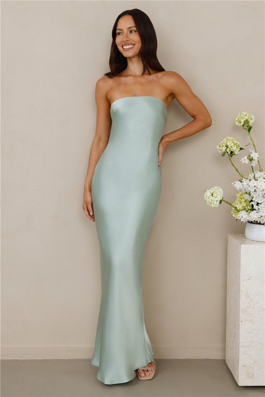 The Felicity Strapless Satin Maxi Dress Sage Product Image
