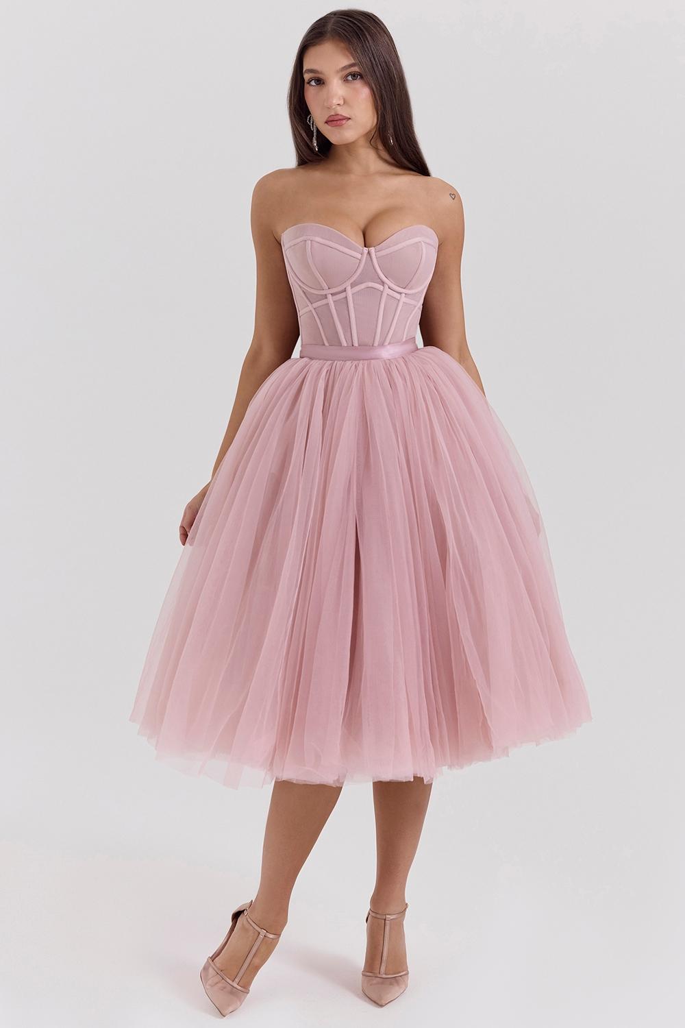 Darling  french rose tulle midi dress - sale Product Image