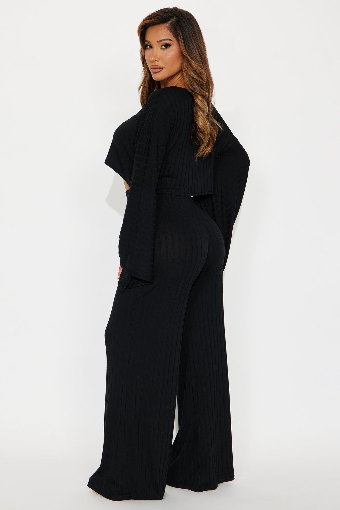 Come Find Me Ribbed Cropped Top Pant Set - Black Female Product Image