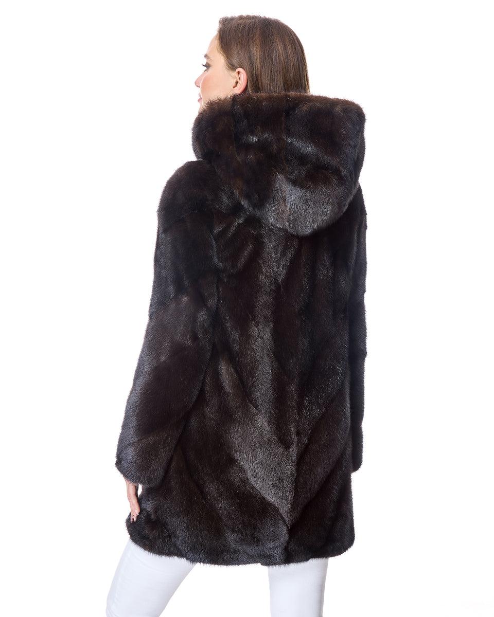 Hooded Chevron Mink Coat Product Image