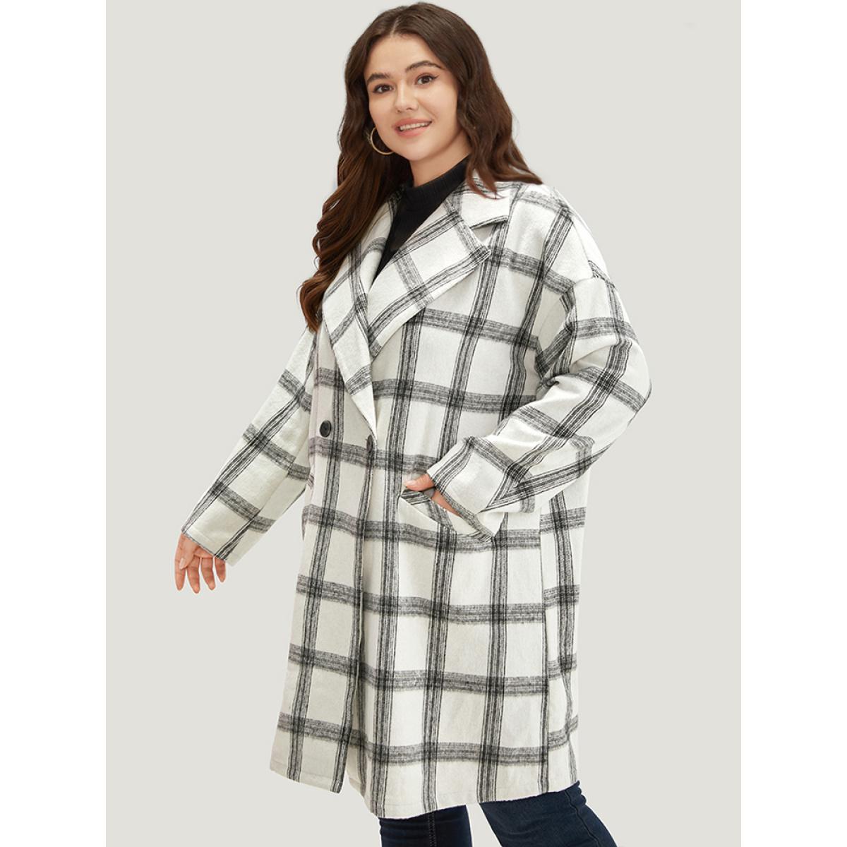 Plus Size Plaid Lapel Collar Button Up Coat Women White Casual Button Ladies Dailywear Winter Coats BloomChic 30/6X Product Image