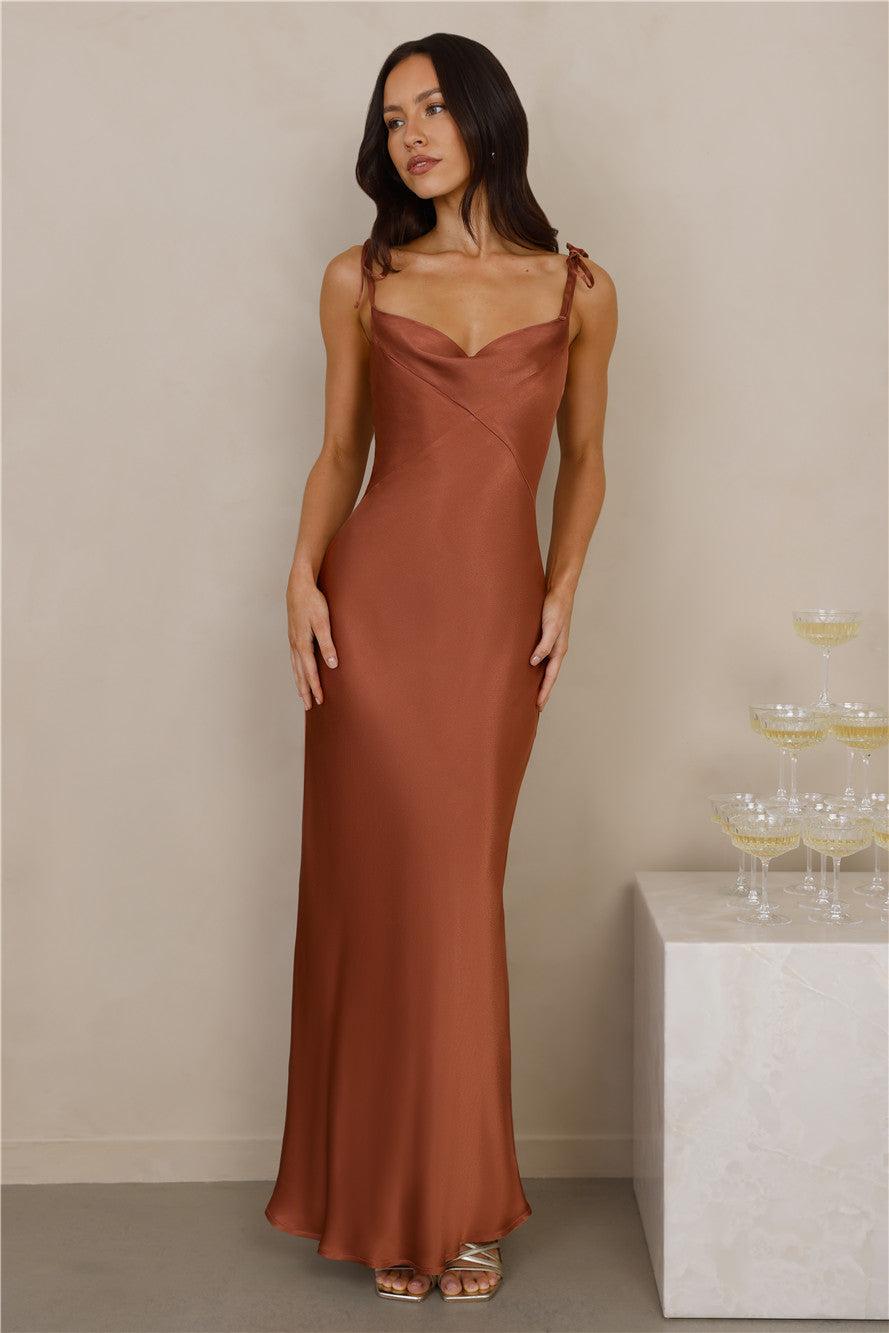 The Penelope Cowl Satin Maxi Dress Copper Product Image