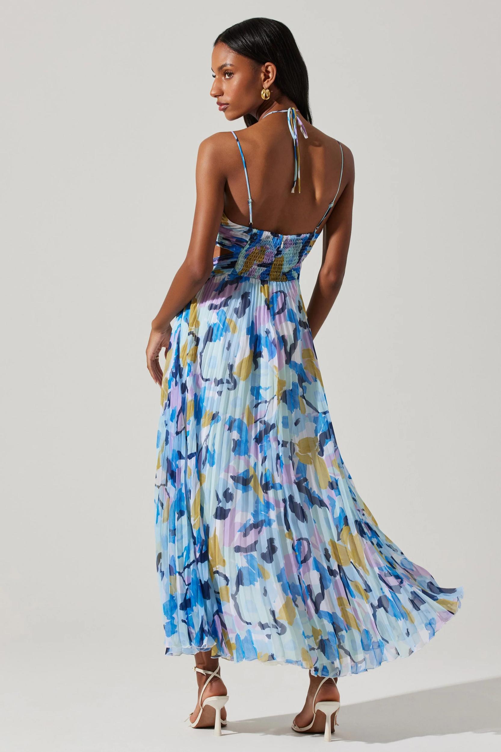 Aquata Floral Pleated Maxi Dress - Aqua Blue Multi Product Image