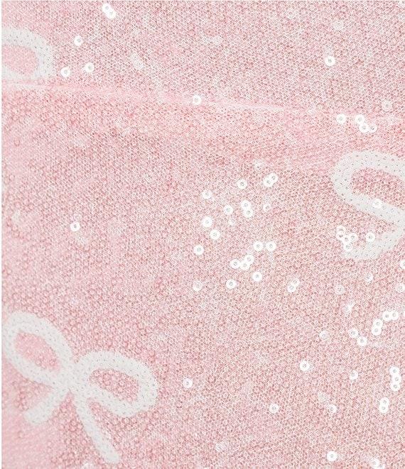 B. Darlin Bow Printed Cowl Neck Lace-Up Back A-Line Sequin Dress Product Image