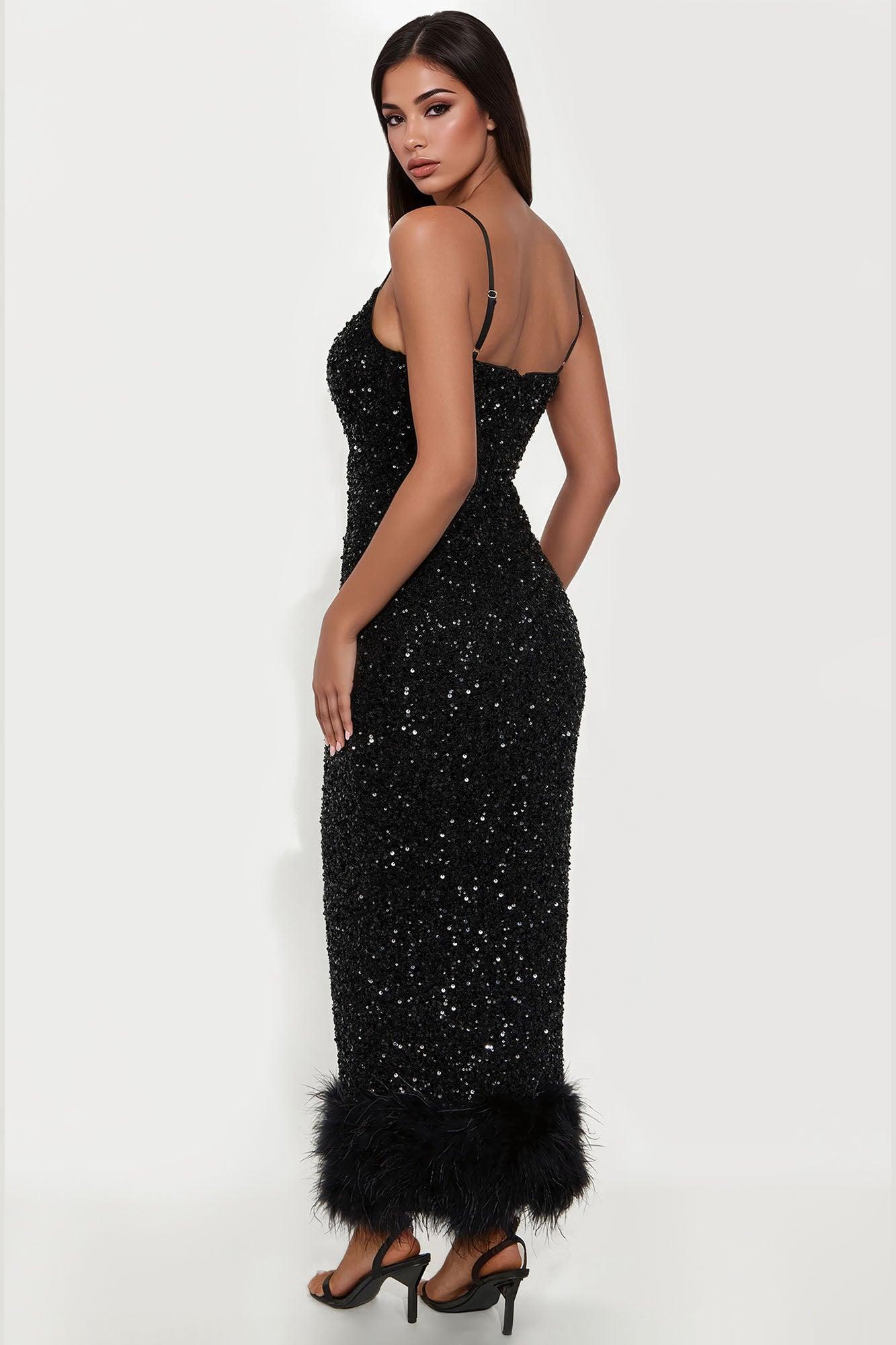 Focus Sequin Maxi Gown Dress - Black Female Product Image