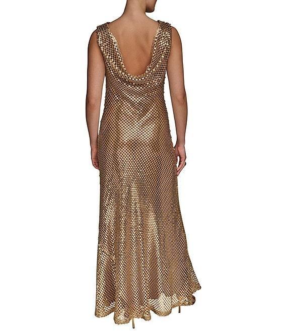 Donna Karan Sequin Mesh Boat Neck Sleeveless Slip Dress Product Image