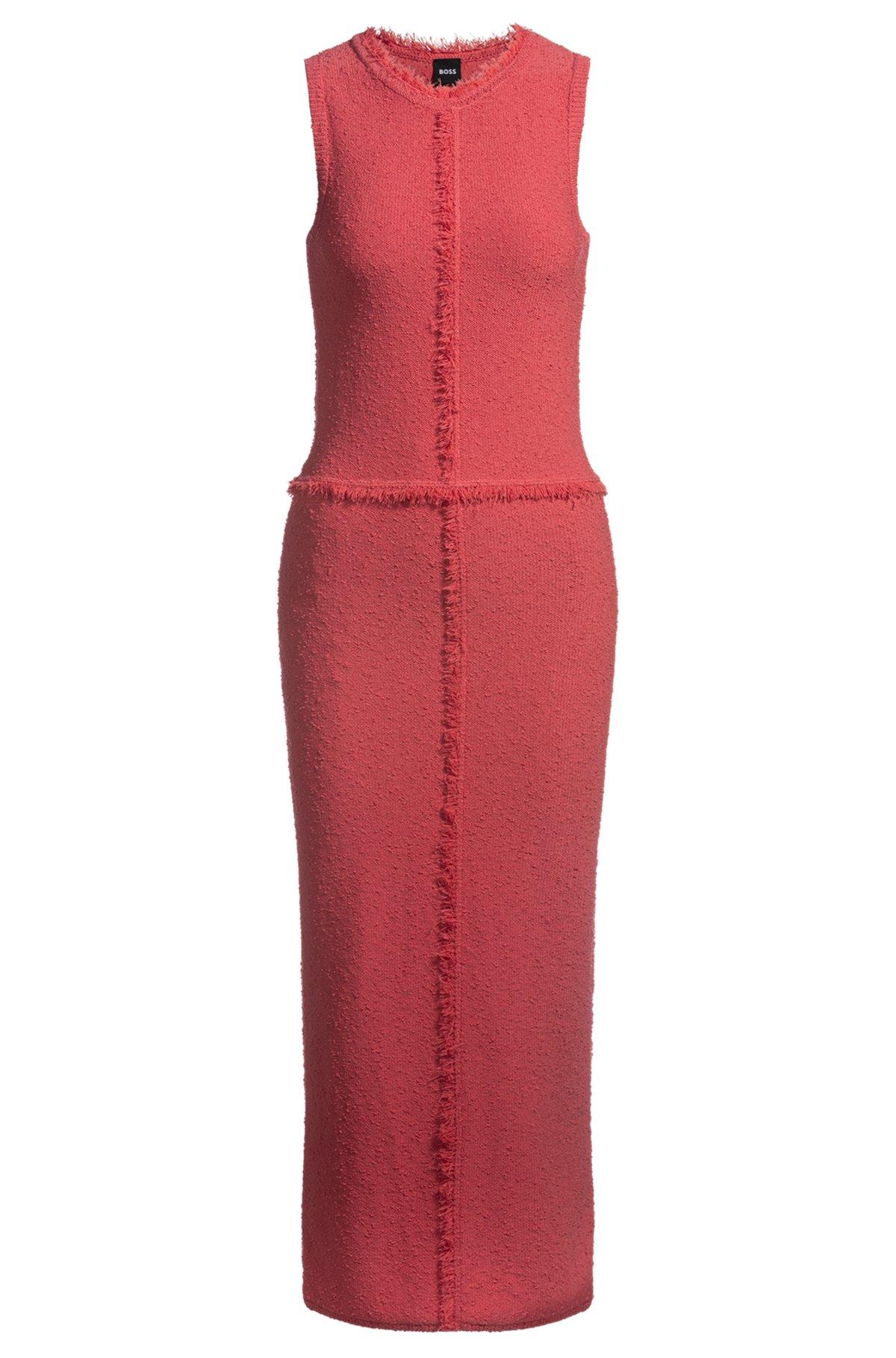 Sleeveless knitted dress with fringe trims Product Image