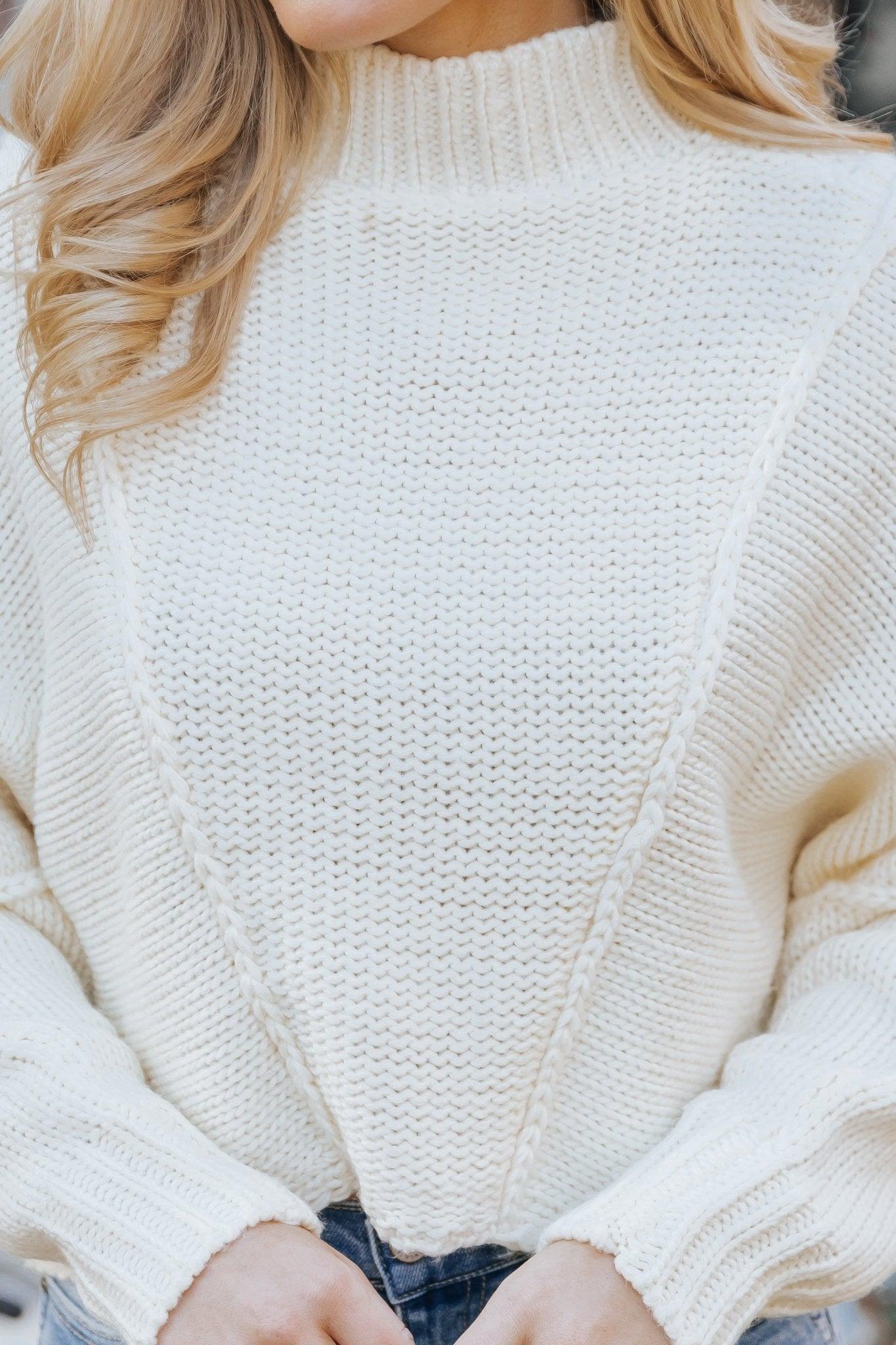 Seam Detail Mock Neck Sweater - Cream - FINAL SALE Product Image