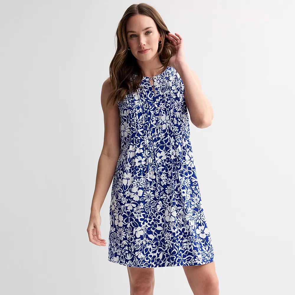 Women's Sonoma Goods For Life® Sleeveless Pintuck Dress, Size: XS, Blue Linework Floral Product Image