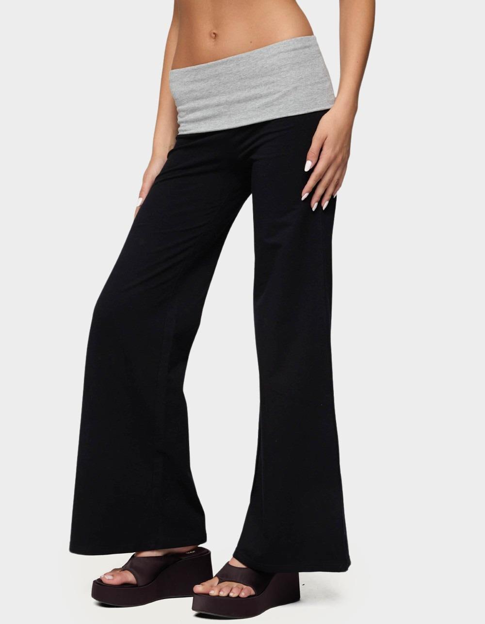 EDIKTED Wide Leg Contrast Fold Over Pants - BLACK Product Image