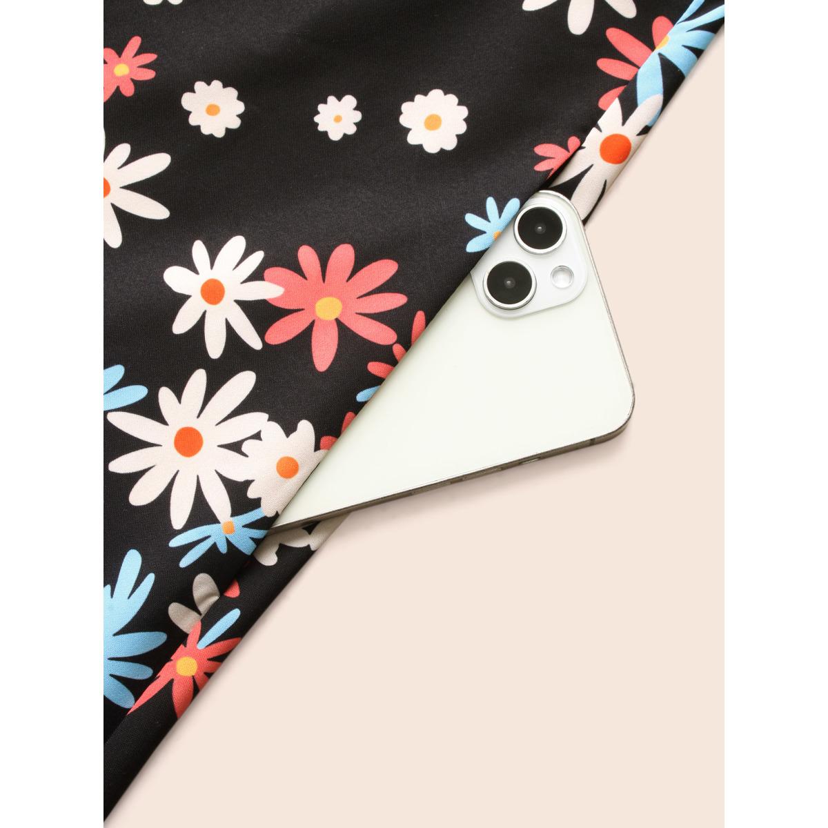 Plus Size Floral Square Neck Lantern Sleeve Dress BlackFlower Women Elegant Ruffles Square Neck Long Sleeve Curvy BloomChic 26/4X Product Image