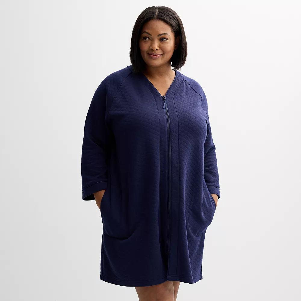 Plus Size Croft & Barrow® Quilted Zip Short Robe, Women's, Size: 3XL, Blue Rae Product Image