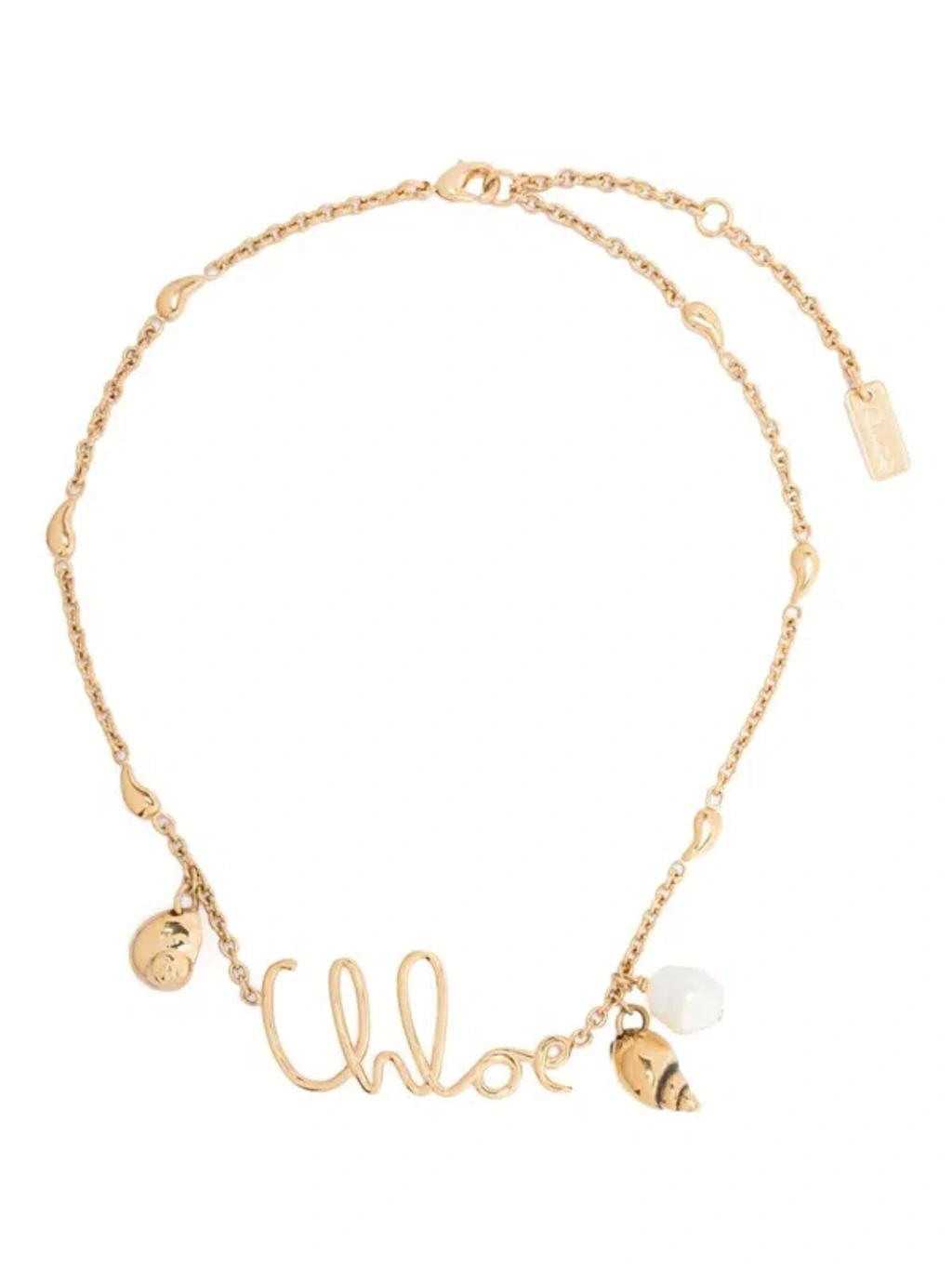 CHLOÉ Golden Logo Shells Necklace Product Image