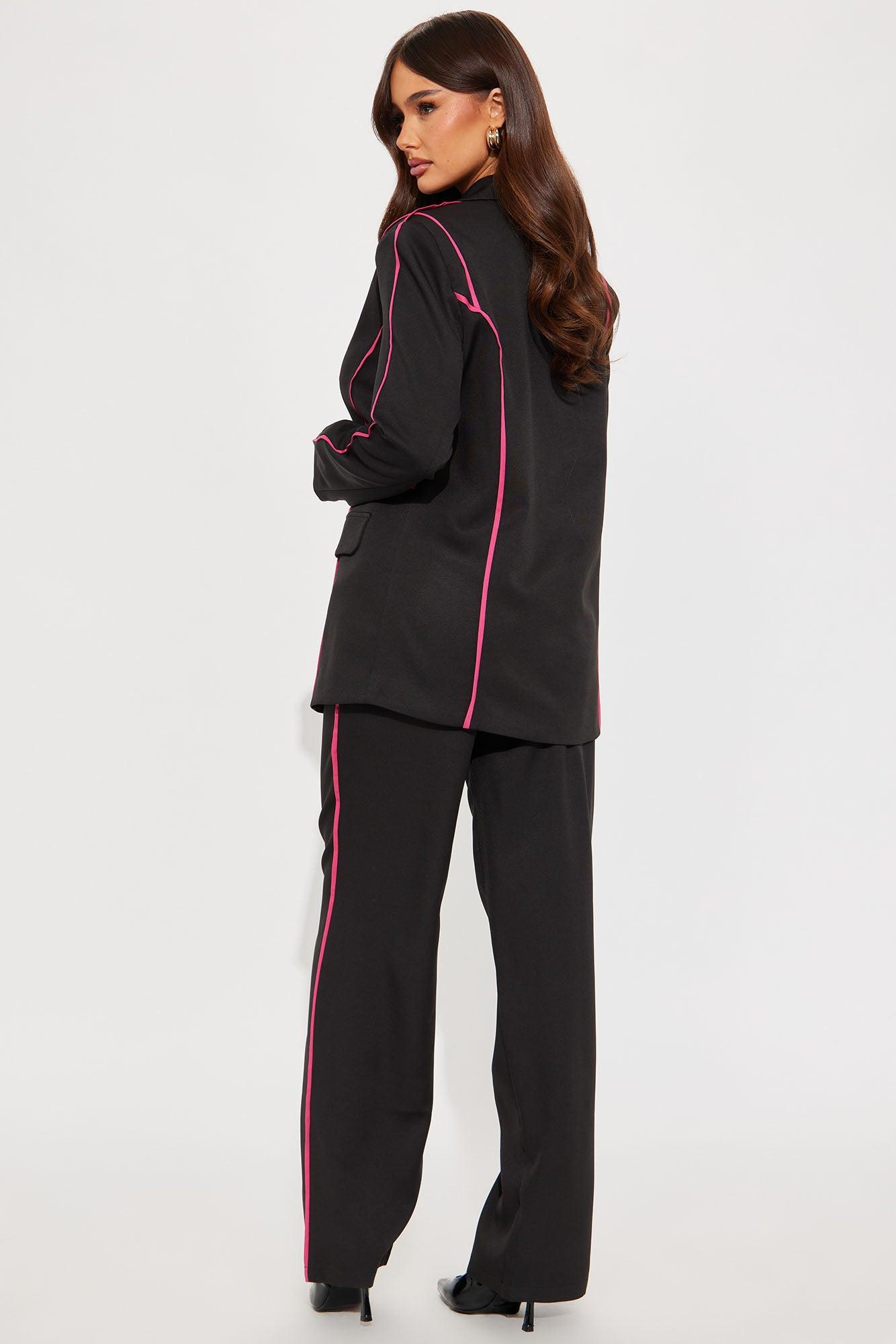 Miss Executive Blazer Pant Set - Black/Pink Female Product Image