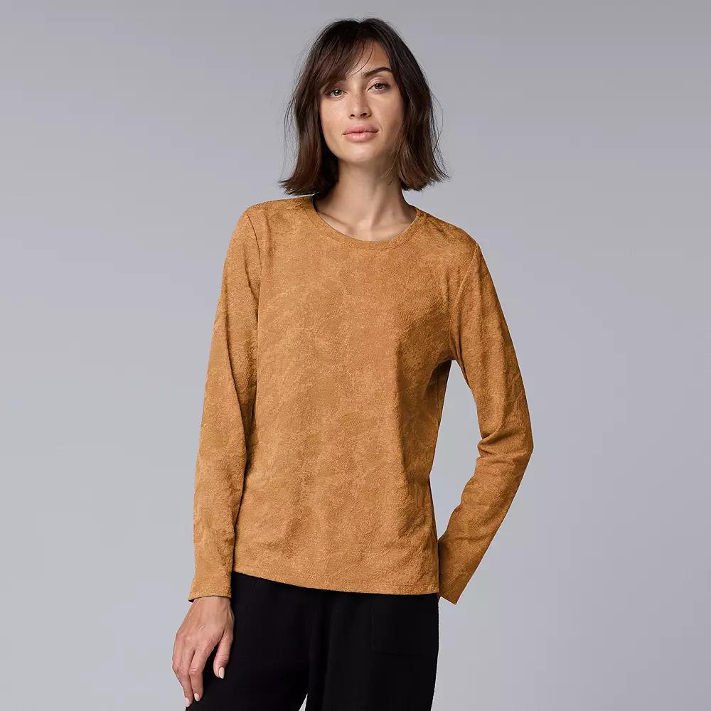 Women's Simply Vera Vera Wang Long Sleeve Crew Neck Tee, Size: Large, Medium Bronze Grey Product Image