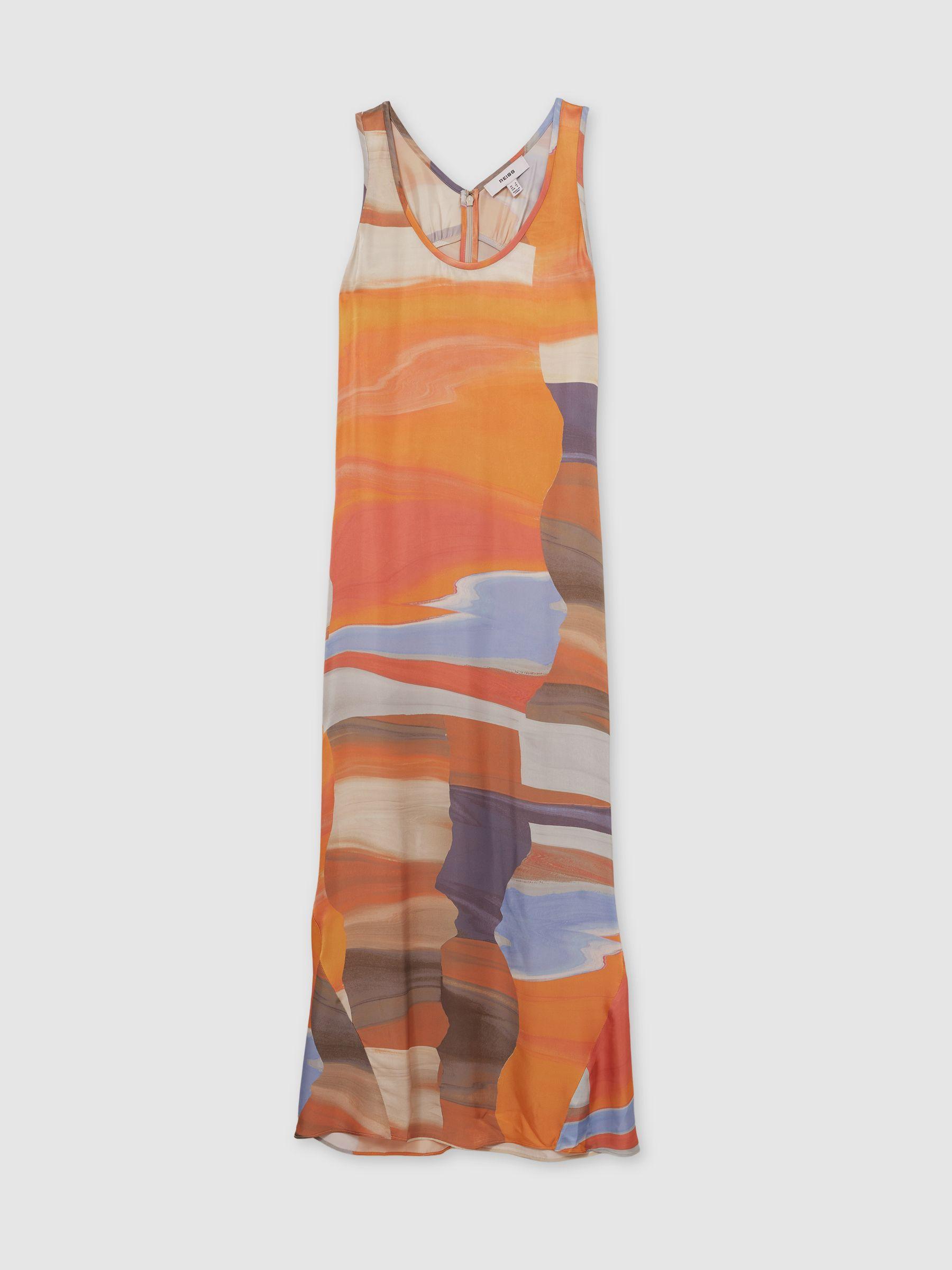 Sunset Print Sleeveless Slip Dress in Coral Product Image