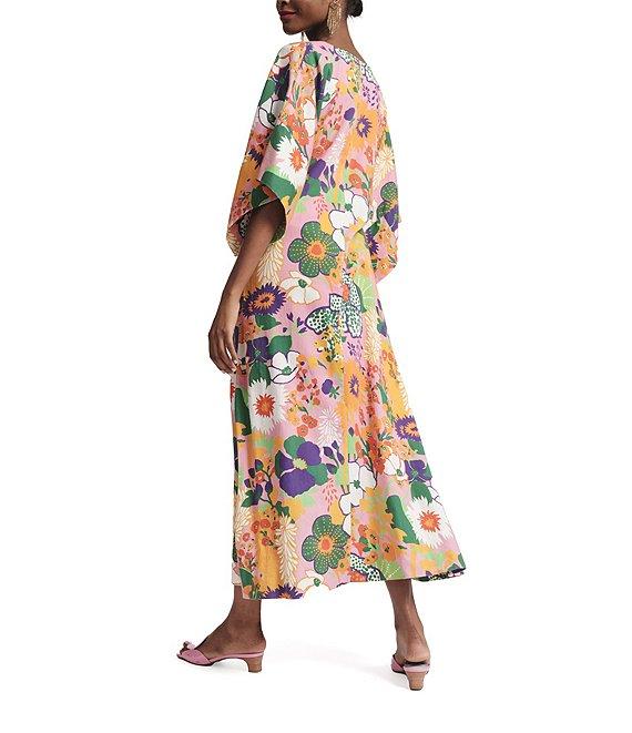 FRANCES VALENTINE Fin And Tonic Botanical Print V-Neck Elbow Sleeve Maxi Dress Product Image
