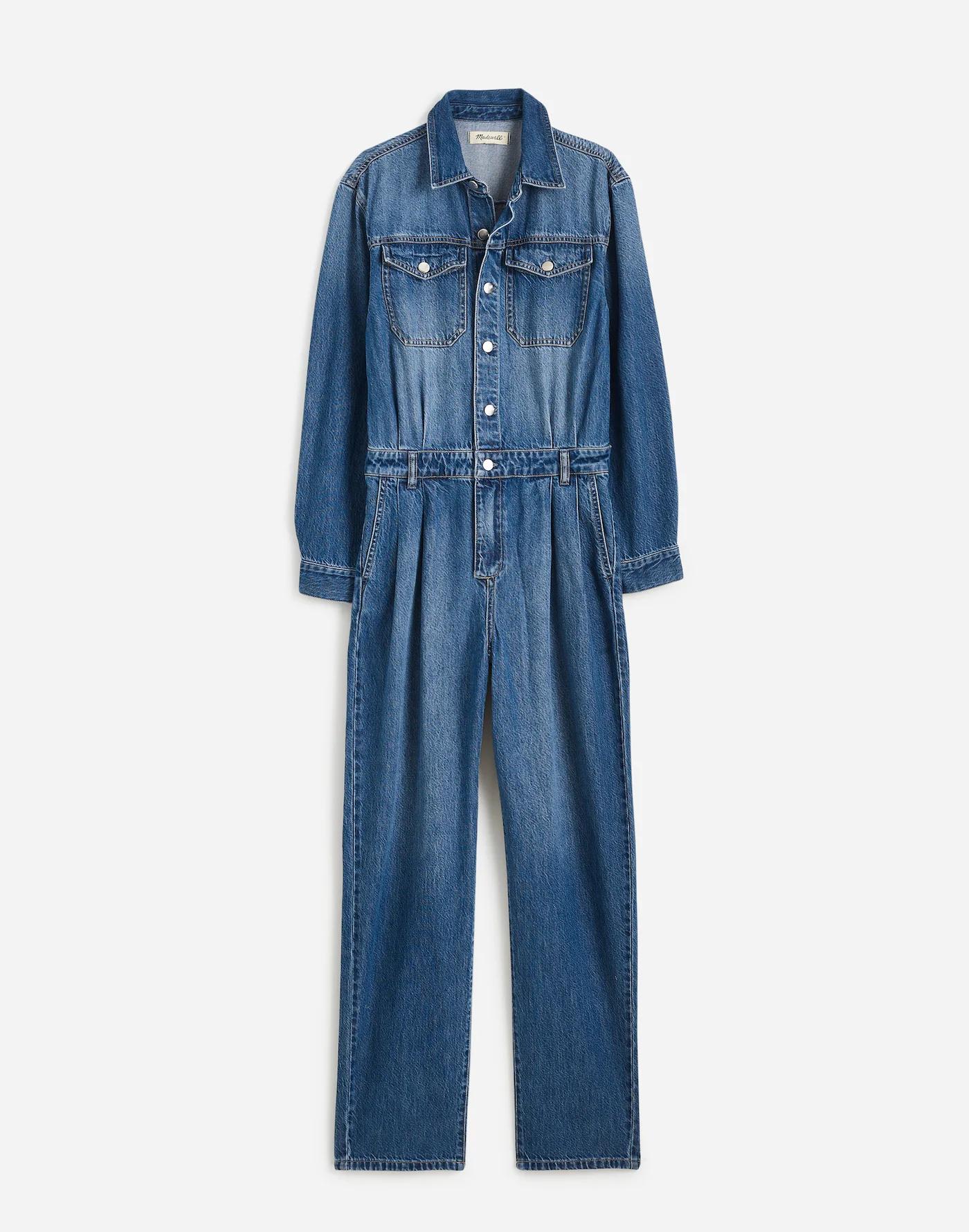 Pleated Barrel-Leg Jumpsuit in Baywood Wash: Airy Denim Edition Product Image
