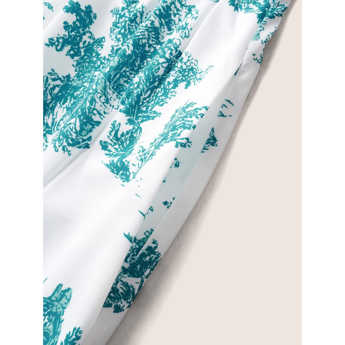 Plus Size Square Neck Floral Gathered Midi Dress Emerald Women Elegant Gathered Square Neck Half Sleeve Curvy BloomChic 30/6X Product Image