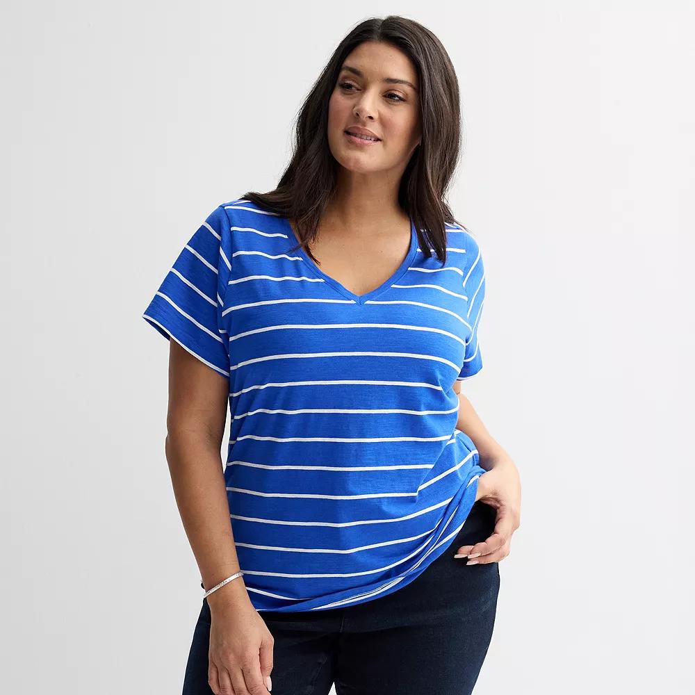 Plus Size Sonoma Goods For Life® Everyday V-Neck T-Shirt, Women's, Size: 5XL, Blue Simple Stripe Product Image
