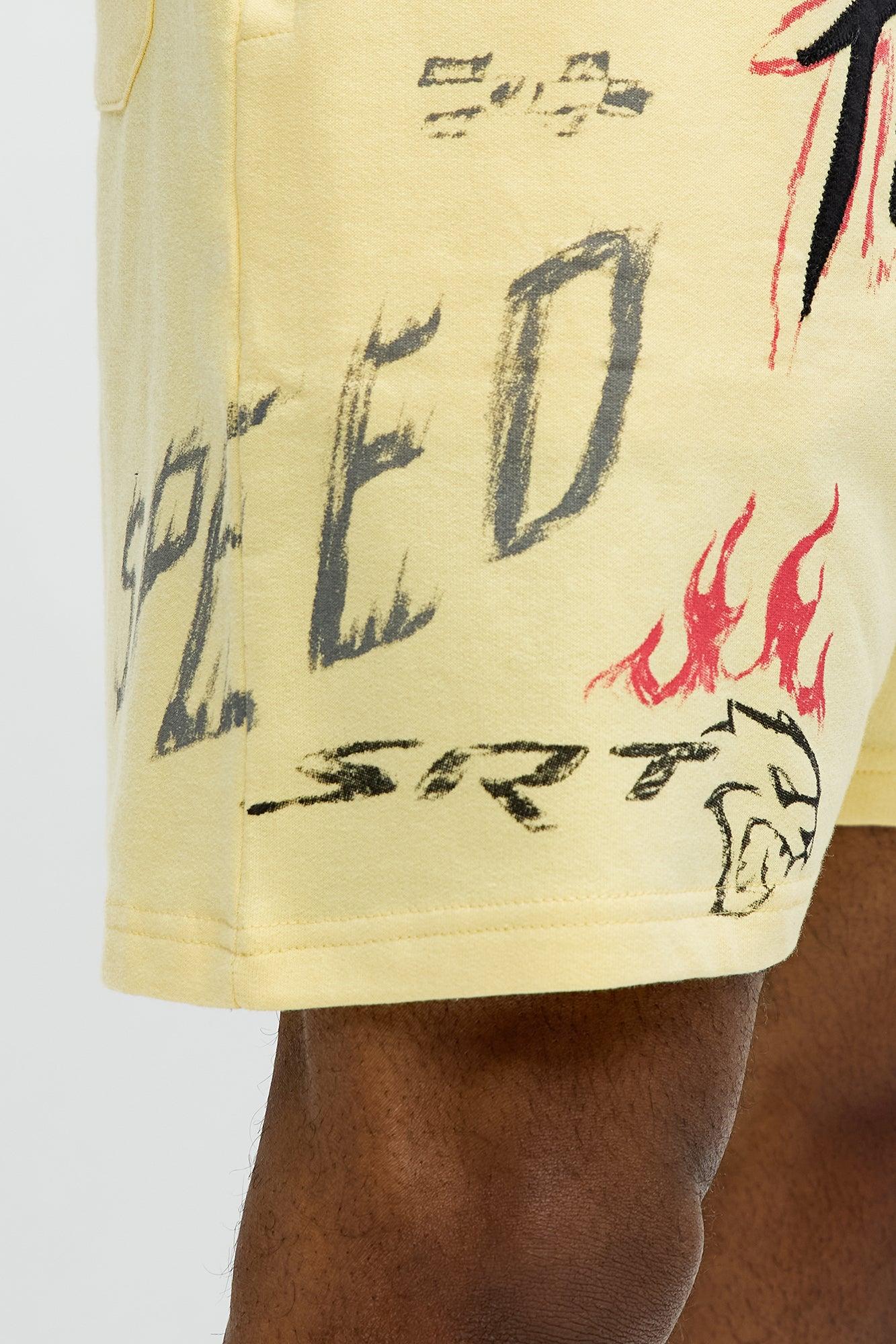 Dodge Hellcat Speed Embroidery Sweatshorts - Tan Male Product Image