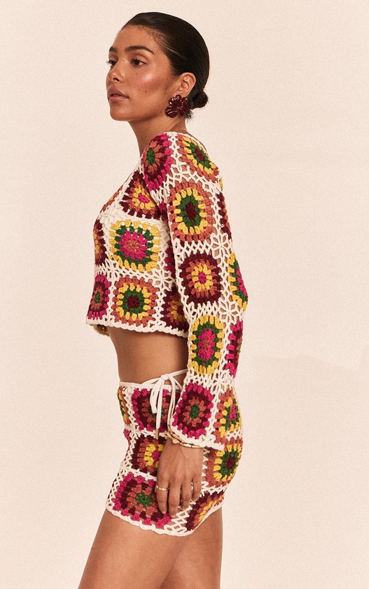 Petite Multi Crochet Knit Long Sleeve Top Product Image