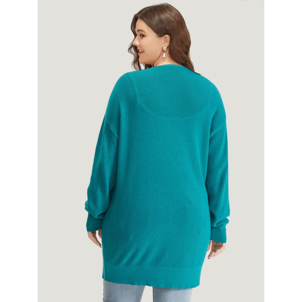 Plus Size Solid Open Front Patched Pocket Cardigan Emerald Women Casual Loose Long Sleeve Dailywear Cardigans BloomChic 12/L Product Image