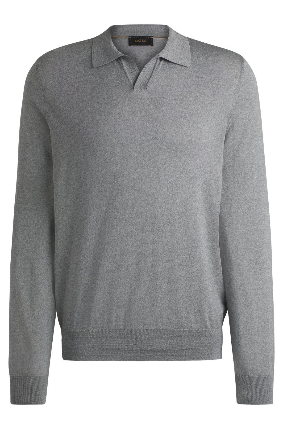Johnny-collar regular-fit sweater in silk and cotton Product Image