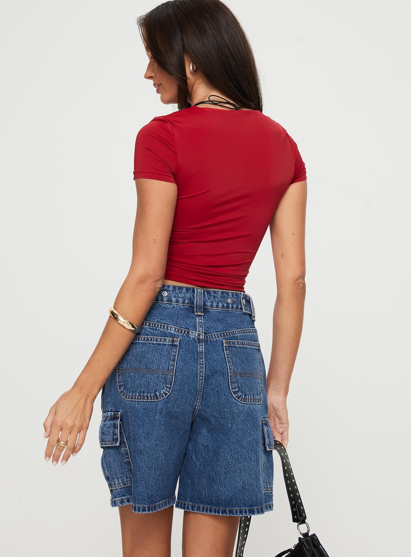 Mika Carpenter Denim Shorts Mid Wash Product Image