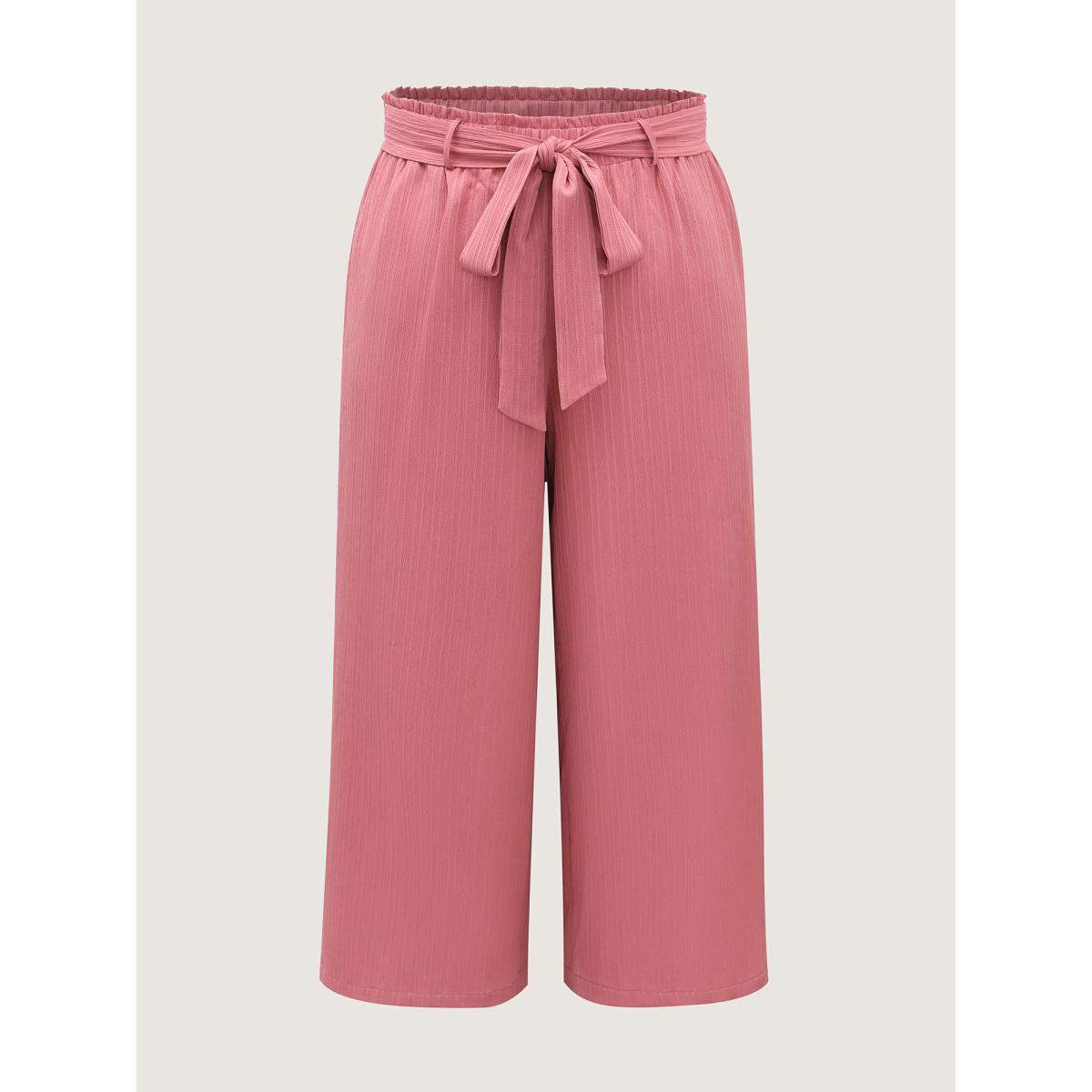 Plus Size Textured Belted Wide-Leg Pants Women Crepe Elegant Wide Leg Mid Rise Everyday-Elegant Pants BloomChic 26/4X Product Image