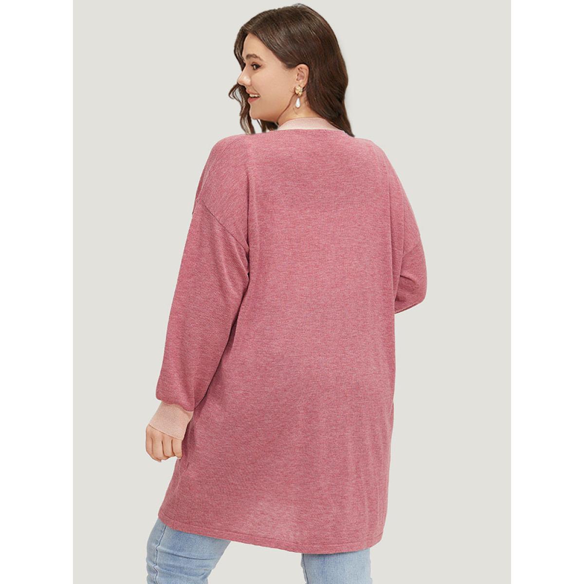 Plus Size Supersoft Essentials Two Tone Pocket Tunic Cardigan Russet Women Casual Loose Long Sleeve Dailywear Cardigans BloomChic 10/M Product Image