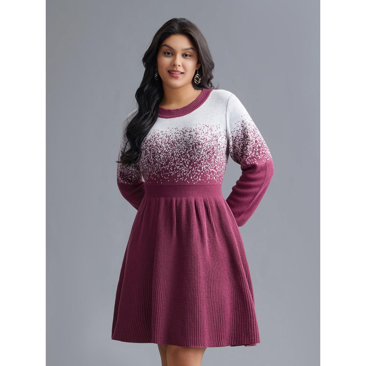 Plus Size Contrast Textured Elastic Waist Sweater Dress Plum Women Elegant Bodycon Long Sleeve Everyday Sweater Dresses BloomChic 14-16/1X Product Image