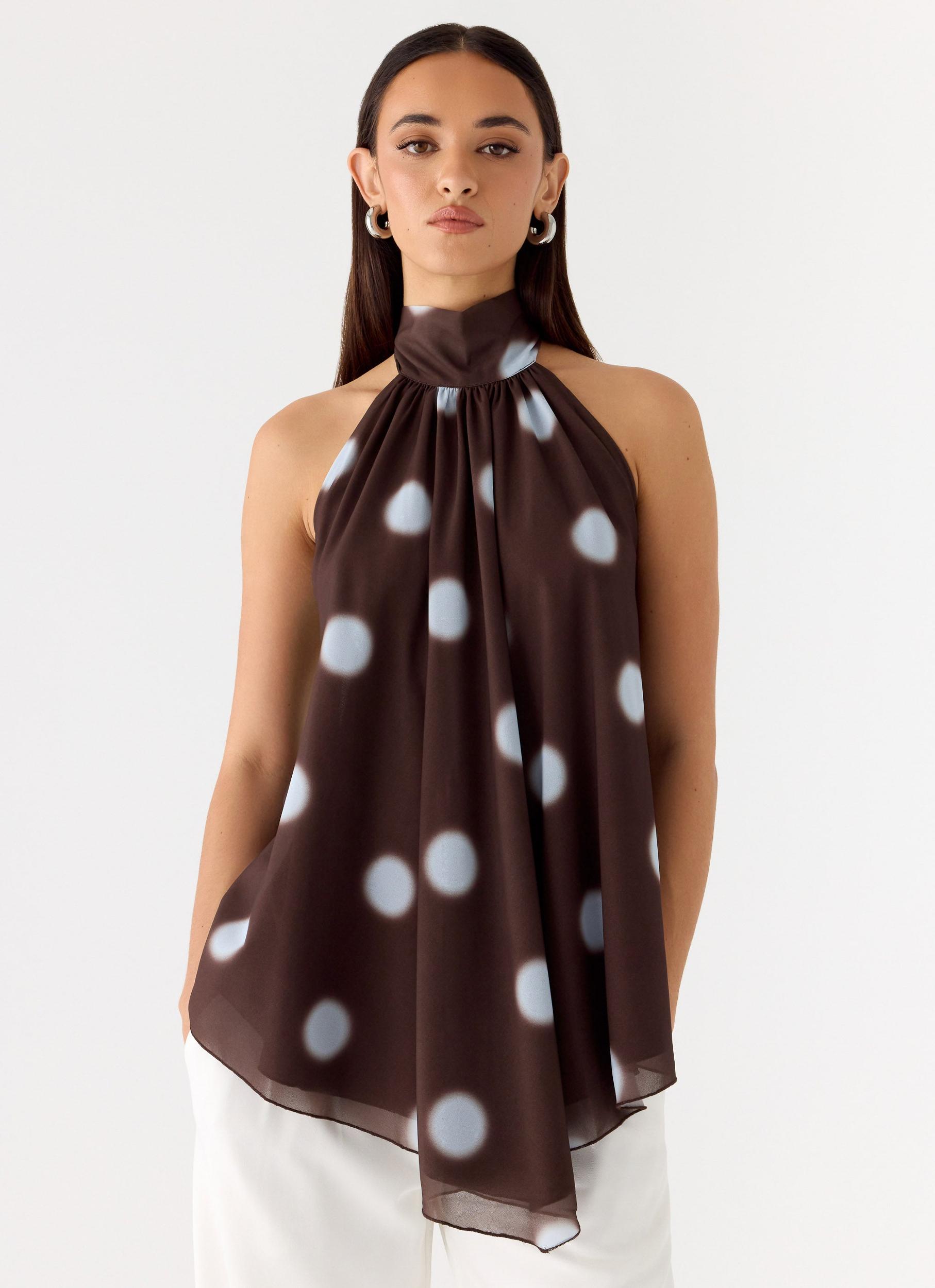 Corrida Backless Top - Chocolate Blue Dot Product Image