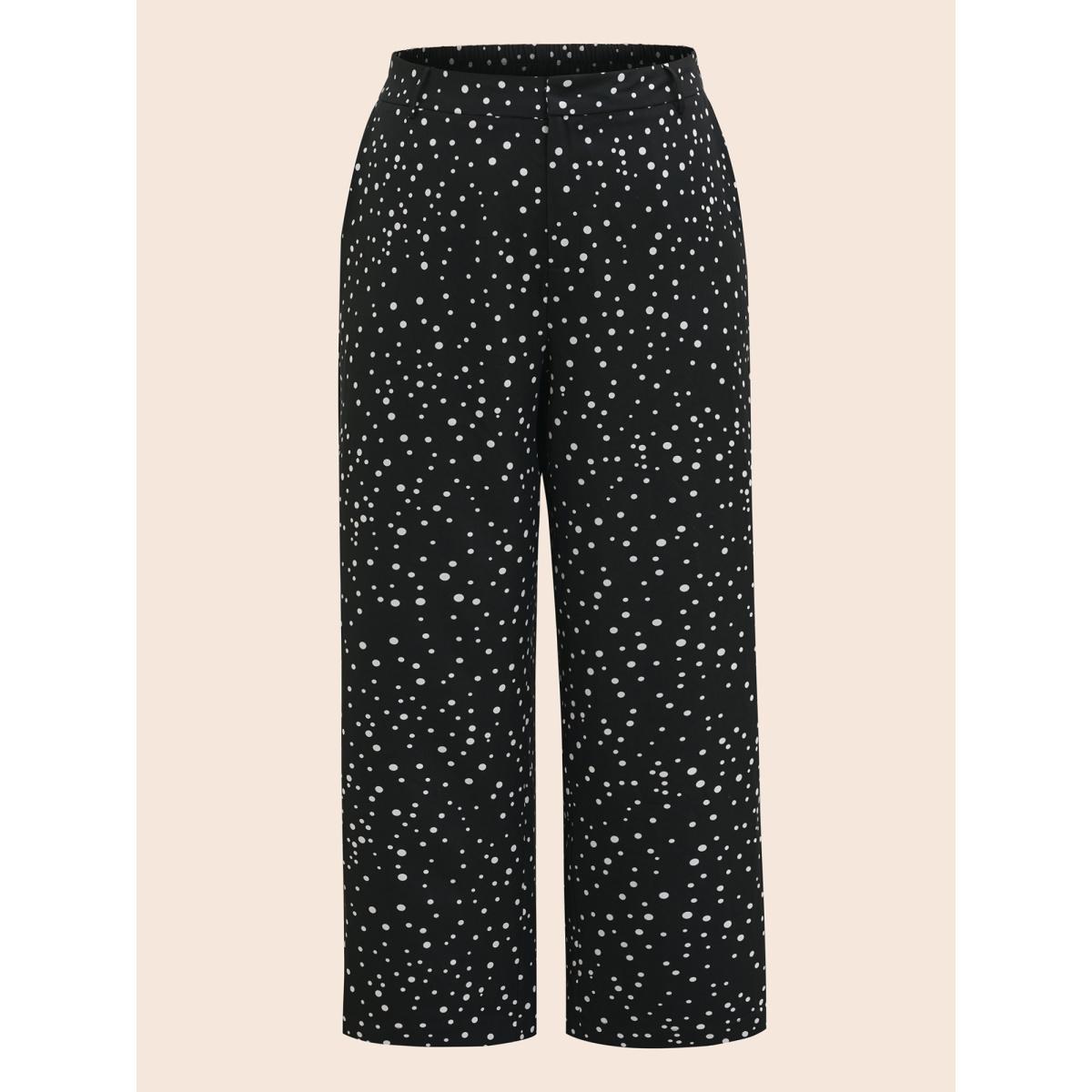 Plus Size Polka Dot Mid Rise Wide Leg Pants Women Black Elegant Wide Leg Mid Rise Everyday Pants BloomChic 14-16/1X Product Image