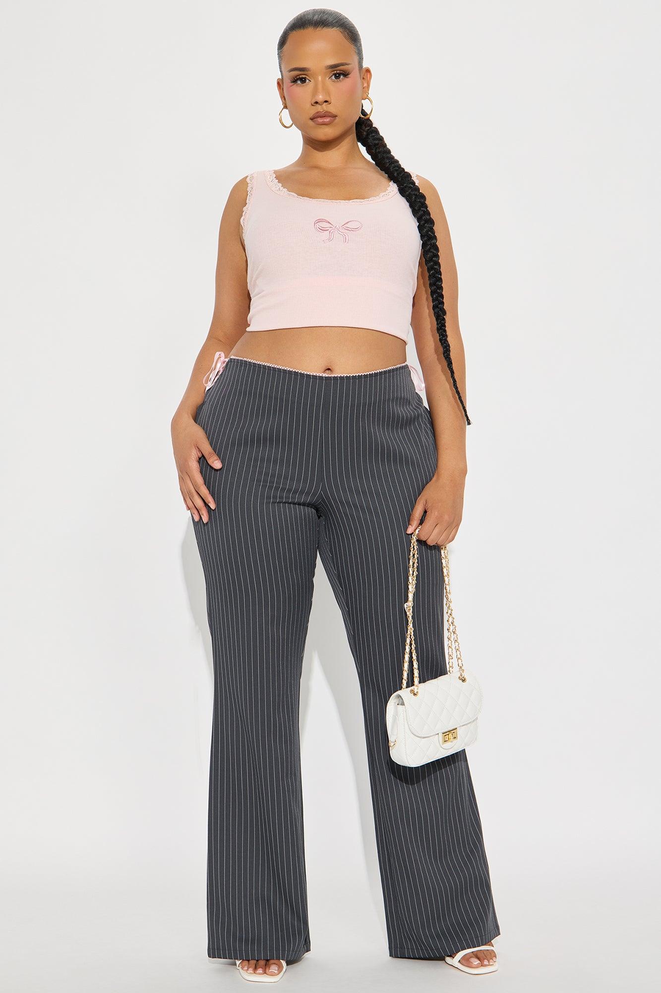 Sweet And Sassy Lace Up Pinstripe Flare Pant - Charcoal Female Product Image
