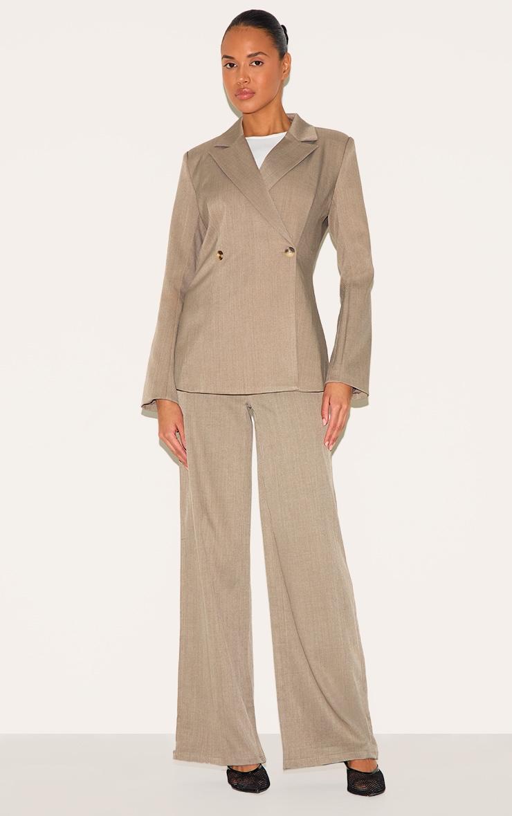  Mocha Brown Premium Tailored Woven Cinched Waist Fitted Blazer Product Image